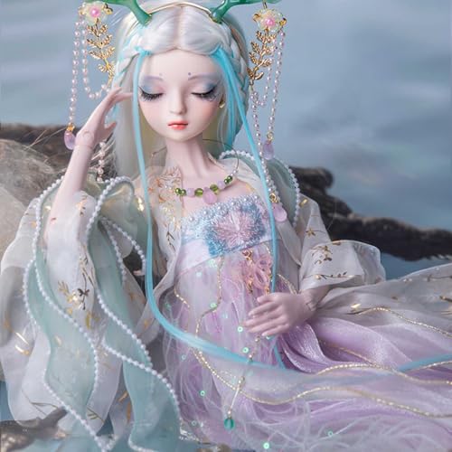 Geschlossene Augen BJD-Puppe 1/3 Chinesischer Stil SD-Puppe 60 cm Kugelgelenkpuppe Actionfigur mit Exquisitem Hanfu-Set + Perücke + Schuhe + Handgemaltes Make-up von GYHCB