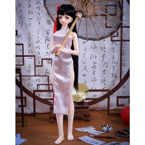 Handgefertigte BJD-Puppenkleidung Chinesischer Stil Cheongsam + Socken + Überärmel + Kopfbedeckung für 1/3 Ball Jointed Dolls von GYHCB