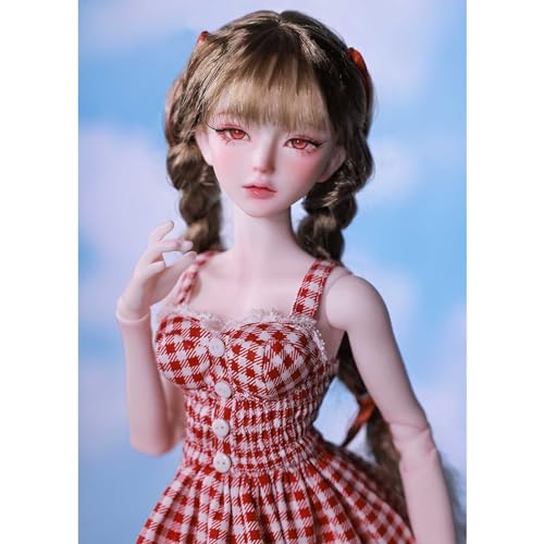 Hübsch BJD-Puppe Vollständiger Satz 44cm 1/4 Ball Jointed SD Doll mit Gitter-Spitzenkleid + Perücke + Rote Schuhe + Socken + Schleife von GYHCB