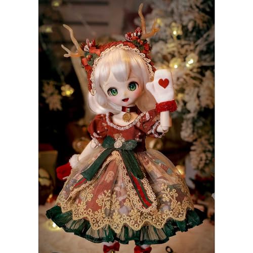 Niedliche BJD Doll 1/6 Weihnachtsthema Mini SD-Puppe 31cm Ball Jointed Doll mit Geweih-Haarband, Kleiderset, Make-up und Accessoires, Perfekt für Weihnachtsdekoration von GYHCB