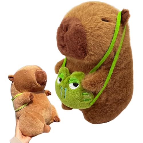 GYHWOFUL Capybara Kuscheltier 21cm, Super Weiche Capybara Plüschtier mit Froschrucksack, Niedliche Spielzeug Stofftier, Capybara Plushie, Geschenk für Kinder Freund Geburtstag, Weihnachten von GYHWOFUL