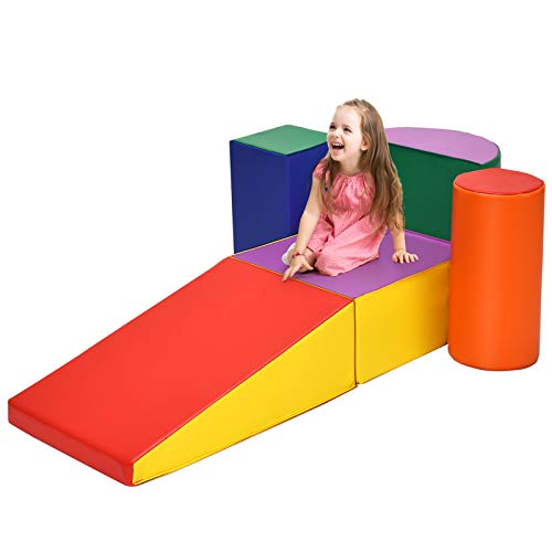 GYMAX 5-teiliges Set Softbausteine, Spielbausteine, Riesenbausteine, Schaumstoffbausteine für Babys & Kleinkinder zum Toben & Klettern, Großbausteine für Zuhause & Kindergarten von GYMAX