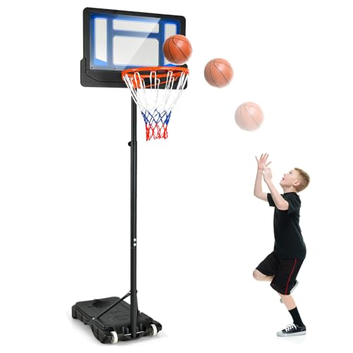 GYMAX Basketballkorb mit Rollen Outdoor, Basketballständer 90-210 cm höhenverstellbar, Basketballanlage, Korbanlage mit befüllbarer Basis für Jugendliche & Erwachsene (Blau) von GYMAX