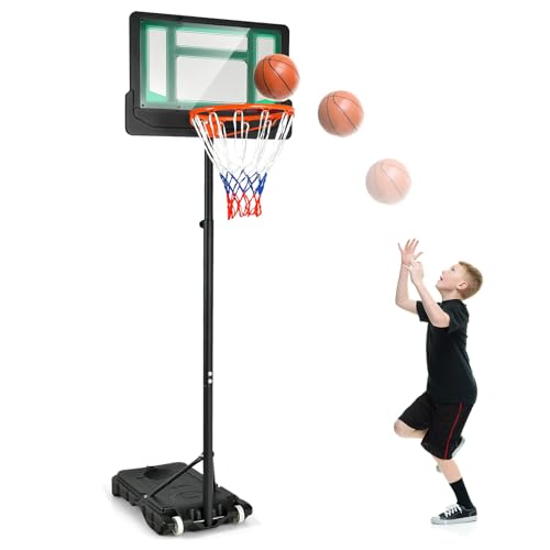 GYMAX Basketballkorb mit Rollen Outdoor, Basketballständer 90-210 cm höhenverstellbar, Basketballanlage, Korbanlage mit befüllbarer Basis für Jugendliche & Erwachsene (Grün) von GYMAX