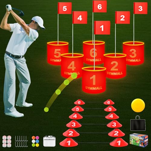 GYMMALL Golf Gmae Eimer, 6 Bukcets Yard Golfspiel-Set mit Golfflaggen für Erwachsene und Kinder, Golf-Übungsspiel für drinnen und draußen, Hinterhof, Park, Strand, Rasen von GYMMALL