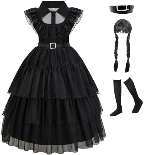 GZ-LAOPAITOU Schwarzes Kostüm für Mädchen, Halloween, Cosplay, Familienparty, Verkleidung, 4–12 Jahre, Schwarz – 01, 4–5 Jahre von GZ-LAOPAITOU