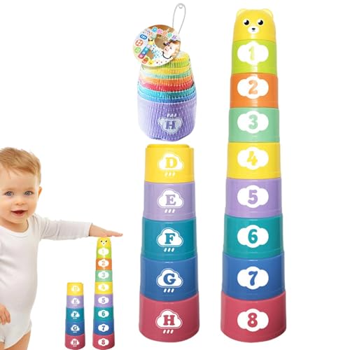 Becher-Stapelspiel, Stapelbecher - Interaktives Stapelbecher-Spielzeug | Zahlen-Buchstaben-Stapelbecher, Spielzeug für Kleinkinder ab 6 Monaten, Badespielzeug für Kinder, lustiges Lernspielzeug von GZBMEZS