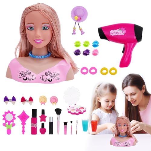 GZBMEZS Haarstyling-Puppe, Haarstyling-Puppenkopf für Mädchen - Kinder-Mädchen-Styling-Puppenkopf-Make-up-Set,Realistisches Styling-Puppenzubehör-Spielset für Kindertag, Geburtstag von GZBMEZS