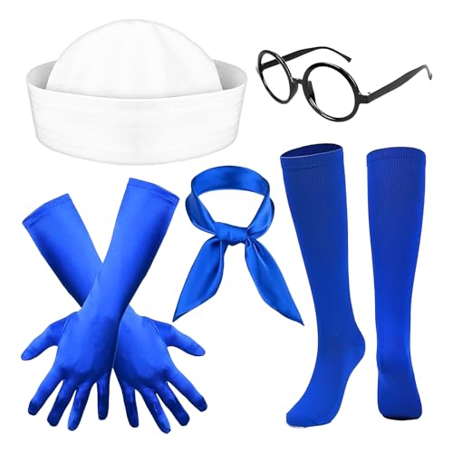 GZBMEZS Matrosen-Zubehör, Halloween-Seemanns-Zubehör für Erwachsene, klassischer Schal, Hut, Strümpfe, Handschuhe, Brillenrahmen für nautische Marine, Yacht, Segeln, Party, Geburtstag, Weihnachten GZBMEZS Matrosen-Zubehör, Halloween-Seemanns-Zubehör für Erwachsene, klassischer Schal, Hut, Strümpfe, Handschuhe, Brillenrahmen für nautische Marine, Yacht, Segeln, Party, Geburtstag, Weihnachten von GZBMEZS