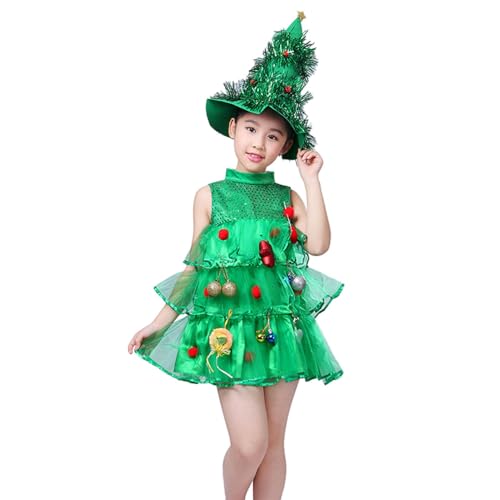 GZBMEZS Weihnachtsbaum-Kostüm für Kinder, Weihnachtskostüme für Mädchen | Cosplay Grünes ärmelloses Kleid für kleine Mädchen | Ausgefallenes Mädchenkostüm für Bühnenauftritte, Cosplay von GZBMEZS