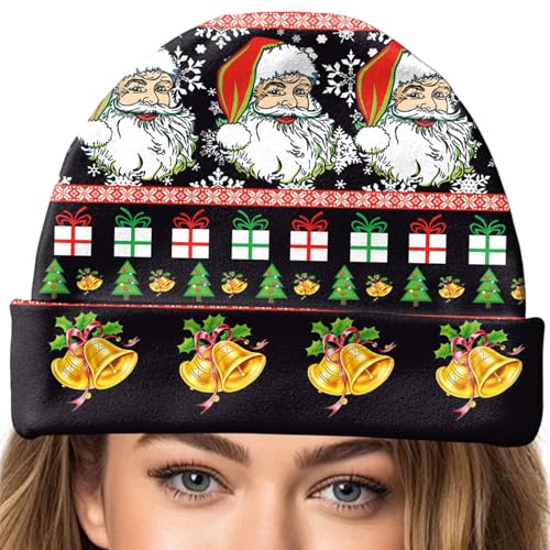 GZBMEZS Weihnachtsmütze Damen,Weihnachtsmütze - Unisex Strickmütze - Frauen Männer Weihnachten Beanie Hut Partys Hut Schädel Kappe Warme Stretch Winter Hut für Festival von GZBMEZS