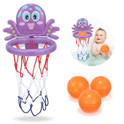 Badespielzeug-Geschenke für Kinder von 1-8 Jahren, Schießspiel in der Badewanne & lustiger Basketballkorb für Jungen, Mädchen, Babys und Kleinkinder - Saugnapf-Basketballkorb mit 3-Ball-Set von GZCY