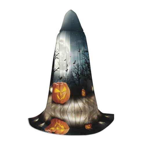 GZHYHAKAN Halloween Moon Fledermaus Kürbis Druck Kapuzenumhang für Jugendliche Perfekt für Halloween, Rollenspiele und Themenpartys von GZHYHAKAN