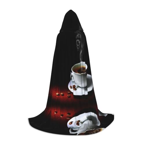 GZHYHAKAN Kapuzenumhang mit Kaffeebohnenaufdruck, für Teenager, perfekt für Halloween, Rollenspiele und Themenpartys von GZHYHAKAN