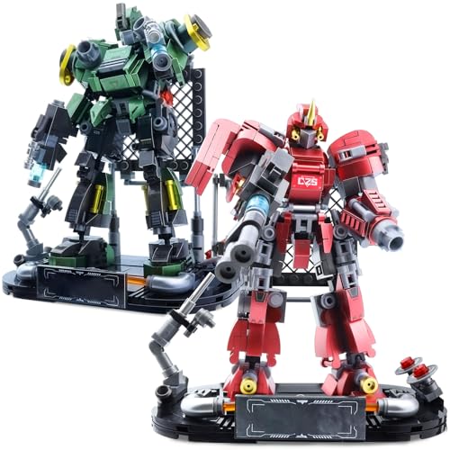 GZLCEU 2 STK Roboter Bausteine, 453/456 Teile Mech Roboter Kreativität Mech Figur für ab 6 7 8 9 10+ Jahren Kinder und Erwachsene Geschenk Baustein Roboter(Rot/Grün) von GZLCEU