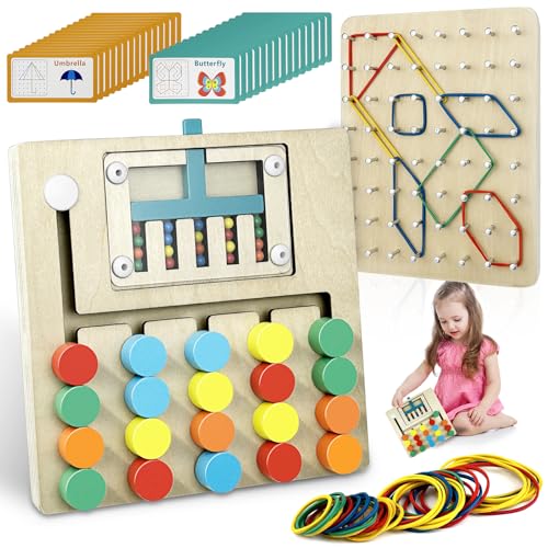 GZLCRU 2 STK Geoboard Montessori Lernspielzeug Set, Holzfarbe Geoboard mit 30 STK Doppelseitige Karte Geoboard Spielzeug für Junge und Mädchen Ab 3 4 5 Jahre und älter von GZLCEU