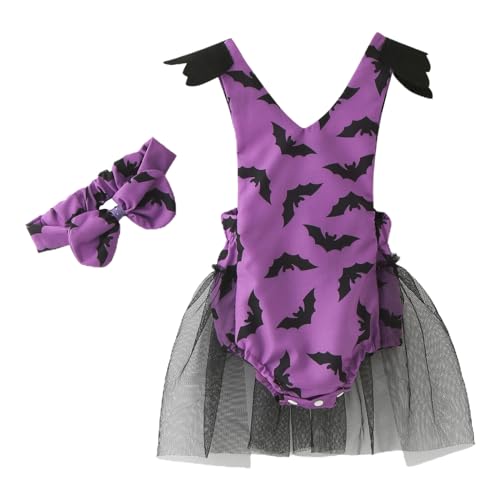 GZSRTT 3Pcs Baby Mädchen Halloween Outfit Kleinkind Druck Strampler Kleid Bogen Tutu Rock mit Stirnband Neugeborenes Thanksgiving Bodysuit von GZSRTT