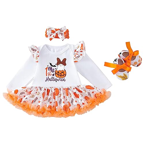 GZSRTT Baby Kinder Mädchen 1. / 2. / 3. Geburtstag Outfit Kurzarm Strampler Body T-shirt Prinzessin Rock Stirnband 3tlg Set Halloween Baby Outfit,Set Vergnügungsparks Halloween Cosplay Kostüm Neugebo von GZSRTT