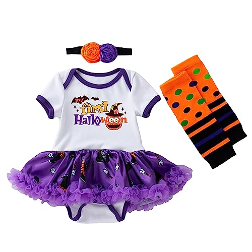 GZSRTT Baby Kinder Mädchen 1. / 2. / 3. Geburtstag Outfit Kurzarm Strampler Body T-shirt Prinzessin Rock Stirnband 3tlg Set Halloween Baby Outfit,Set Vergnügungsparks Halloween Cosplay Kostüm Neugebo von GZSRTT