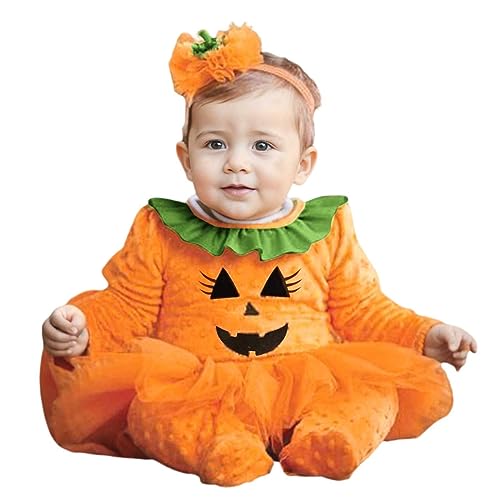 GZSRTT Baby Kinder Mädchen 1. / 2. / 3. Geburtstag Outfit Kurzarm Strampler Body T-shirt Prinzessin Rock Stirnband 3tlg Set Halloween Kostüm Kinder Kürbis Kostüm,Halloween-Spitzenkleid Set Partei Hex von GZSRTT