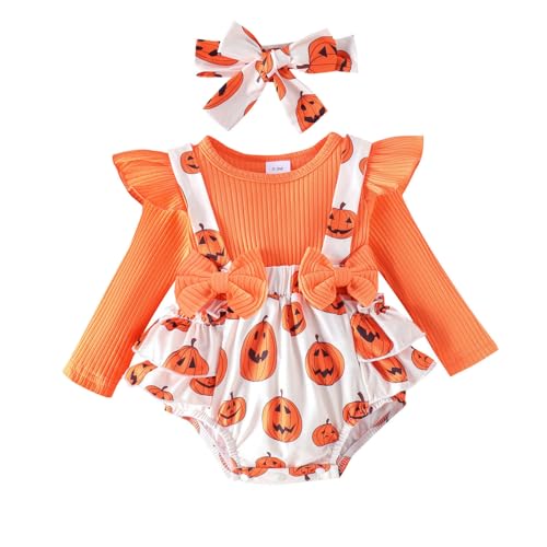 GZSRTT Baby Kinder Mädchen 1. / 2. / 3. Geburtstag Outfit Kurzarm Strampler Body T-shirt Prinzessin Rock Stirnband 3tlg Set Halloween Kostüm Kinder Kürbis Kostüm,Halloween-Spitzenkleid Set Partei Hex von GZSRTT