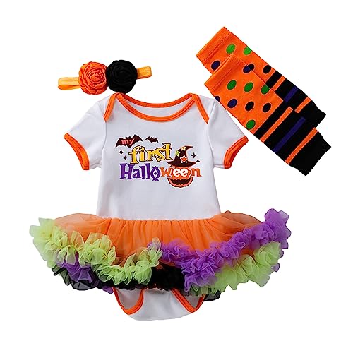 GZSRTT Baby Kinder Mädchen Geburtstag Outfit Baumwolle Top Prinzessin Tutu Rock Stirnband 3tlg Bekleidungsset Kürbis Baby,Geist Erstes Halloween Gruselige Halloween Cosplay Kostüm Neugeborenen Baby M von GZSRTT