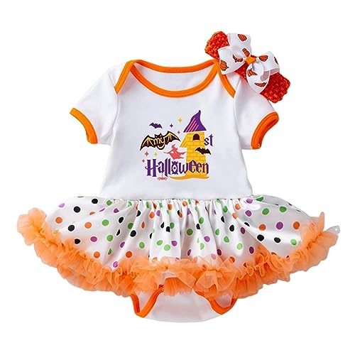 GZSRTT Baby Kinder Mädchen Geburtstag Outfit Baumwolle Top Prinzessin Tutu Rock Stirnband 3tlg Bekleidungsset Kürbis Baby,Geist Erstes Halloween Gruselige Halloween Cosplay Kostüm Neugeborenen Baby M von GZSRTT