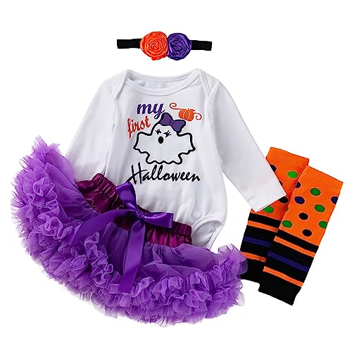 GZSRTT Baby Kleidung Halloween Outfit Babykleidung Set Mädchen Langarm Body Strampler + Tütü Rock Tüllrock Neugeborene Weiche Babyset My First Halloween Kürbis Bodysuit,Bekleidungsset Party Cosplay An von GZSRTT