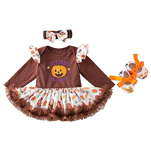 GZSRTT Baby Kleidung Halloween Outfit Babykleidung Set Mädchen Langarm Body Strampler + Tütü Rock Tüllrock Neugeborene Weiche Babyset My First Halloween Kürbis Bodysuit,Bekleidungsset Party Cosplay An von GZSRTT