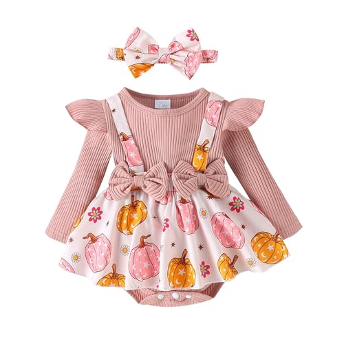 GZSRTT Baby Mädchen 1. / 2. / 3. Geburtstag Outfit Baumwolle Kurzarm Body/Tops + Gepunktet Tütü Rock + Stirnband 3tlg Bekleidungsset Halloween-Kleid Für Baby,Thanksgiving Kindergarten Cosplay Set Für von GZSRTT