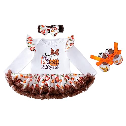 GZSRTT Baby Mädchen 1. / 2. / 3. Geburtstag Outfit Baumwolle Kurzarm Body/Tops + Gepunktet Tütü Rock + Stirnband 3tlg Bekleidungsset Halloween-Kleid Für Baby,Thanksgiving Kindergarten Cosplay Set Für von GZSRTT