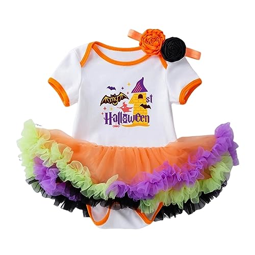 GZSRTT Baby Mädchen 1. / 2. / 3. Geburtstag Outfit Baumwolle Kurzarm Body/Tops + Gepunktet Tütü Rock + Stirnband 3tlg Bekleidungsset Halloween-Kleid Für Baby,Thanksgiving Kindergarten Cosplay Set Für von GZSRTT