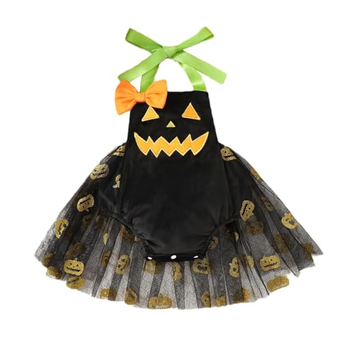 GZSRTT Baby Mädchen 1. / 2. / 3. Geburtstag Outfit Baumwolle Kurzarm Strampler + Gepunktet Tütü Rock + Stirnband 3tlg Bekleidungsset Halloween Kürbis Mantel Hut,Erstes Halloween Rollenspiele Anime Cos von GZSRTT