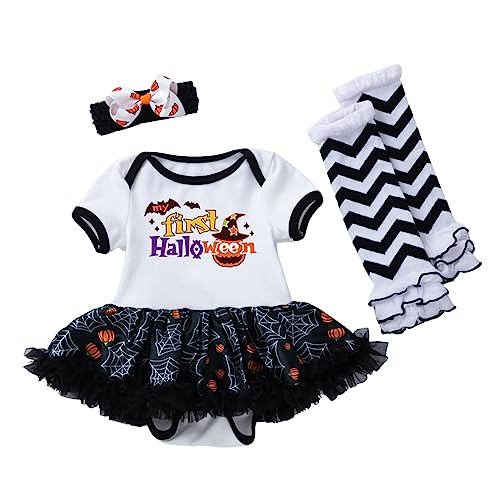 GZSRTT Baby Mädchen 1. Geburtstag Outfit Spitze Body Prinzessin Partykleid mit Stirnband Fotoshooting Bekleidung Baby-Halloween-Kürbis-Kostüm,Vampirkostüm Tanzaufführung Hexe Cosplay Kostüm Kinder Ba von GZSRTT