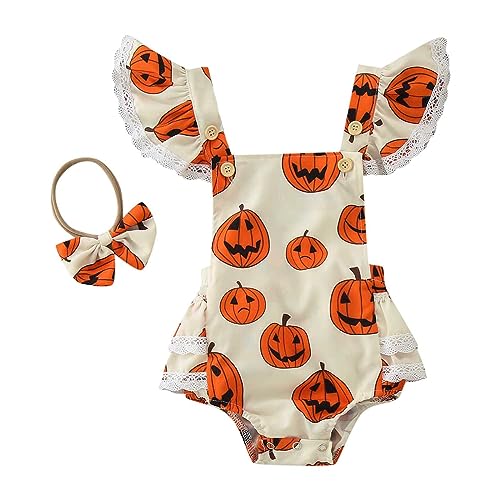 GZSRTT Baby Mädchen Erster Geburtstag Outfit Baumwolle Kurzarm Body + Gepunktet Tütü Rock + Ohr Stirnband 3tlg Bekleidungsset Baby Bodys Halloween,Tütü Rock Halloween-Party Schwarze Halloween Kostüme von GZSRTT