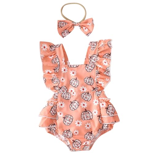 GZSRTT Baby Mädchen Gepunktet Kleid Säugling Strampler Body Trägerrock Stirnband Outfit Prinzessin Geburtstag Partykleid Festliches Bekleidungsset Baby Halloween Kürbiskostüm,Kinder Parade Damen Skele von GZSRTT