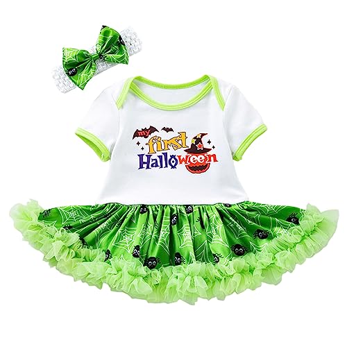 GZSRTT Baby Mädchen Halloween Kostüm Set, Mein Erstes Halloween, Kürbis Strampler mit Tutu Rock, Beinwärmer, Schuhe & Stirnband, 3-teiliges Kleidungsset für Neugeborene, Weiche Babykleidung für Hallow von GZSRTT