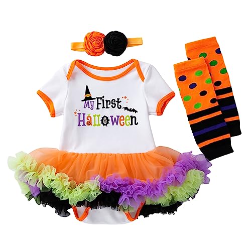 GZSRTT Baby Mädchen Halloween Tutu-Kleid Kleinkind Langarm Druck Strampler Neugeborenes Bogen Spitze Röcke Outfit Kleinkind Baby Mädchen Halloween Kürbis Kostüm,Spielzeug Wander-Show Cosplay Kind Baby von GZSRTT