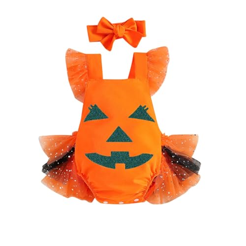 GZSRTT Baby Mädchen Mein 1. Geburtstag Outfits Kurzarm Cake Smash Rock Pailletten Tutu Prinzessin Kleid Kleidung Sets Mütze Kürbis Kostüm Halloween Baby,Weiche Pailletten Maid Cosplay Baby Neugeboren von GZSRTT