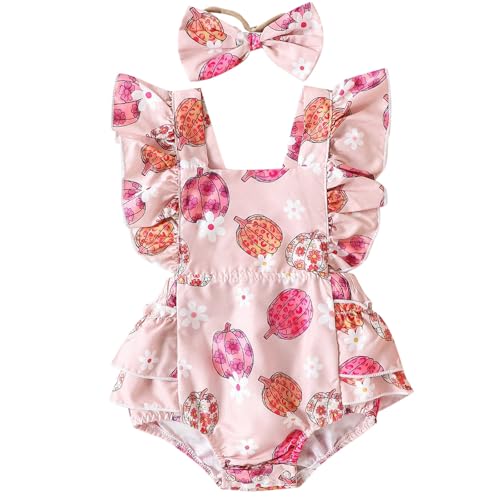 GZSRTT Erster Geburtstag Mädchen Outfit Blumen Baumwolle Kurzarm Body Tutu Rock Stirnband 3tlg Bekleidungsset Baby Halloween Kostüm,Prints Aktivitäten Für Eltern Und Kinder Gruselige Halloween Cospla von GZSRTT