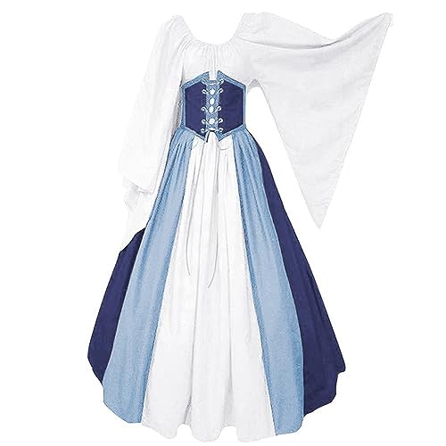 GZSRTT Karneval Kostüm Damen Mit Korsett,Mittelalter Kostüm Damen Karneval Kostüm Damen Weißes Kleid Elfenkostüm Mittelalterliches Kostüm Mittelalter Renaissance Kostüme Ballkleider Damen Lang Prinzes von GZSRTT