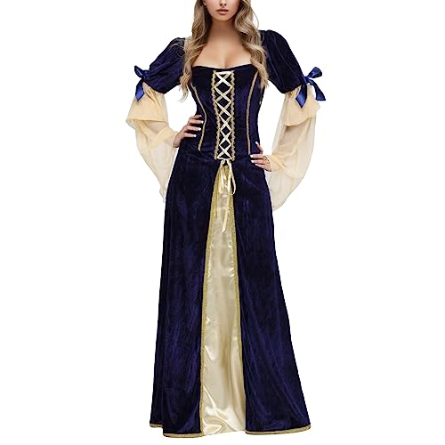 GZSRTT Karnevalskleid,Gehrock Damen Gothic Kleid Lang Elfenkostüm Karneval Kostüm Damen Mittelalter Prinzessin Kostüm Damen Karneval Langer Rock Damen Karneval Kostüm Damen Mittelalter,Mittelalter Blu von GZSRTT