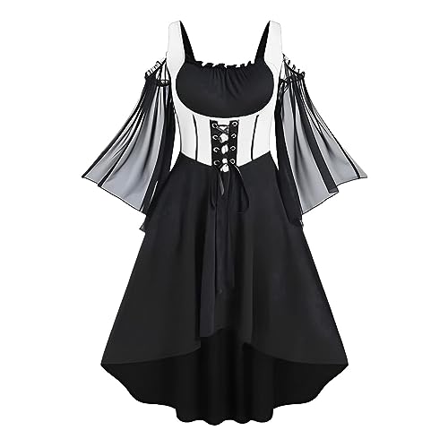 GZSRTT Kostüm Damen Karneval,Hexen Kostüm Damen Afghanische Kleidung Karneval Kostüm Prinzessin Ritter Kostüm Damen, Mittelalter Kostüm Familie Prinzessin Schwarz Kleid Karneval, Kostüm Teufel Kleid L von GZSRTT