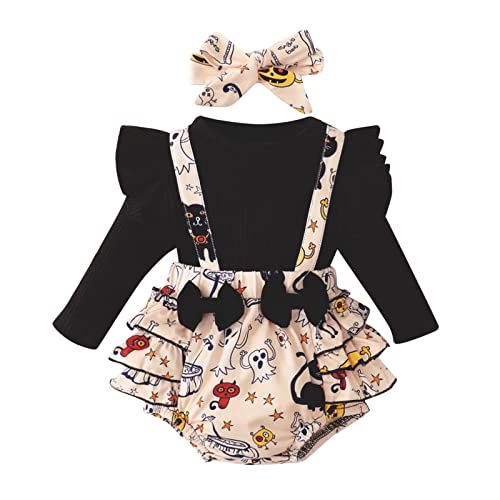 GZSRTT Neugeborenes Baby Mädchen Kleid Ruffle Langarm Bowknot Floral Strapsen Rock + Stirnband 2pcs Kleinkind Mädchen Kostüm Outfit 6 Monate -3 Jahre Buntes Skelett Deluxe Mädchen Kostüm Set,Weiche Ta von GZSRTT