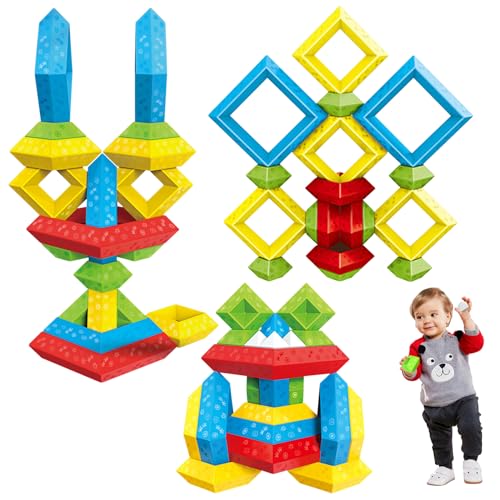 GZWY Montessori Spielzeug Kinder Bausteine ab 2 Jahre, 45 Stück Bauklötze Bauklötze Türme Spielzeug Sets STEM Vorschule pädagogische Montessori Spielzeug für Jungen Mädchen (45 Stück) von GZWY