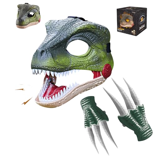 Halloween Maske, Dino Mask Moving Jaw mit Sound, Halloween Deko Einstellbare Größe Realistische Dinosaurier Kopf Maske für Halloween Kostüm, Party, Maskerade, Cosplay Geschenk Requisiten (A) von GZWY