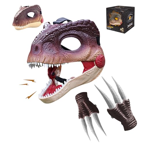 Halloween Maske, Dino Mask Moving Jaw mit Sound, Halloween Deko Einstellbare Größe Realistische Dinosaurier Kopf Maske für Halloween Kostüm, Party, Maskerade, Cosplay Geschenk Requisiten (B) von GZWY