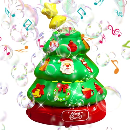 Weihnachtsbaum Seifenblasenmaschine, Weihnachtsdeko Weihnachtsbaum Seifenblasenmaschine für Kinder, Automatischer Weihnachten Seifenblasenmaschine mit Musik für Weihnachtsdeko Innen Aussen (A) von GZWY