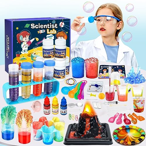 70+ Experimente Wissenschaft Kit für Kinder ab 4-6-8-12 Jahren, STEM Aktivitäten Spielzeug Geschenke für Jungen Mädchen Chemie Set, Kristalle Züchten, Vulkan, Chemielabor von GZXEQN