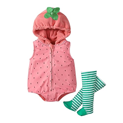 GZYshoyao Kleinkind Baby obst kostüm Halloween Niedlich Cosplay Erdbeere Print Kostüm Overall Outfits 2PCS Mit Hut kostüm obst baby faschingskostüm 68 faschingskostüme obst von GZYshoyao